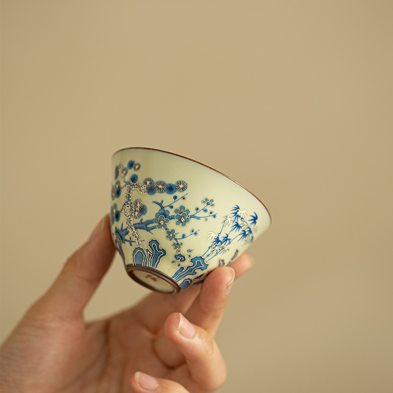 Office Technician - Cangkir Teh Jingdezhen Lukisan Tangan Biru
